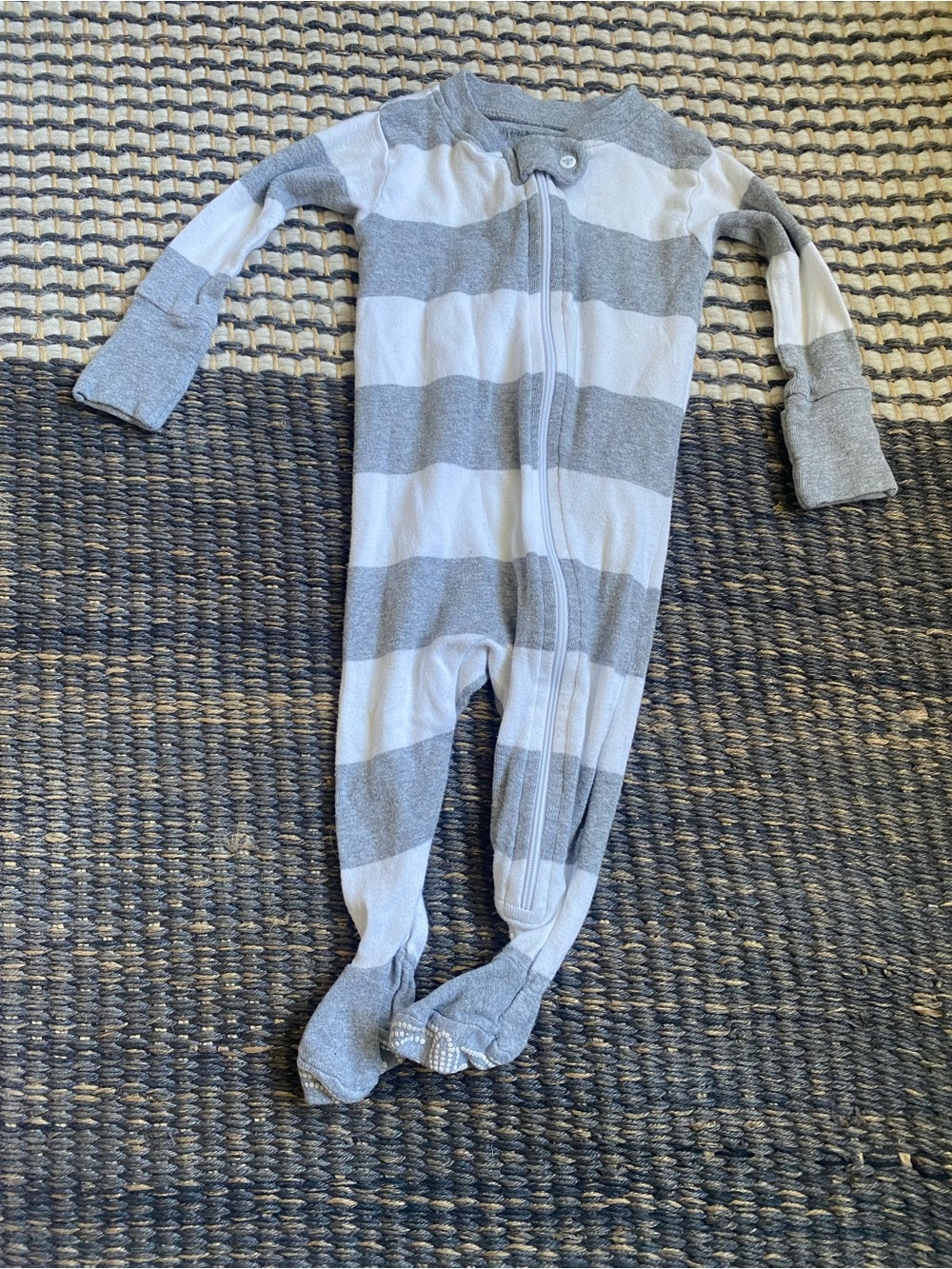 Burt’s Bees Baby Gray and White Striped Baby One-Piece Footed Pajamas, 0-3 M